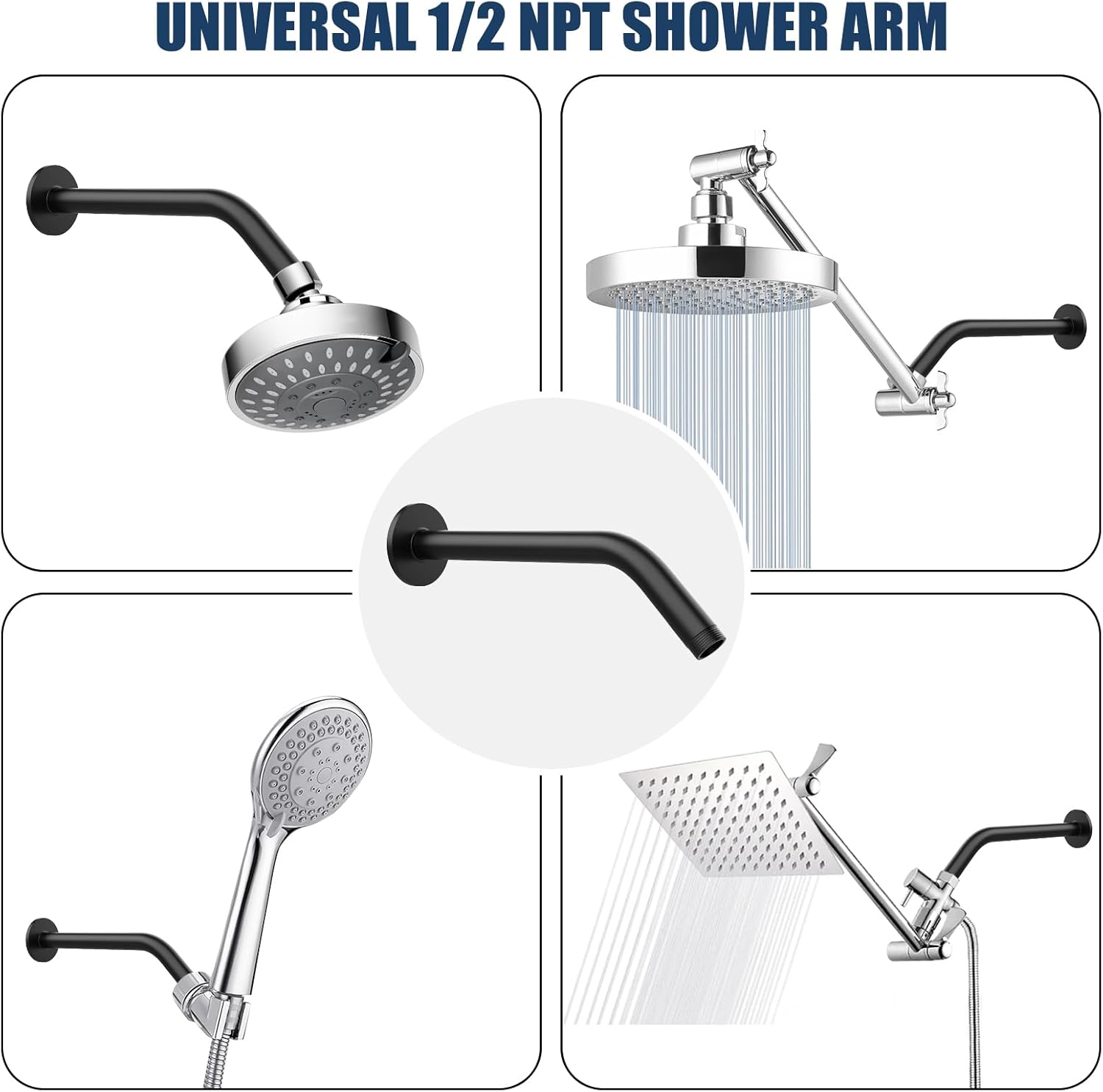 Rulnfichy 10 Inch Matte Black Shower Pipe Arm with Flange