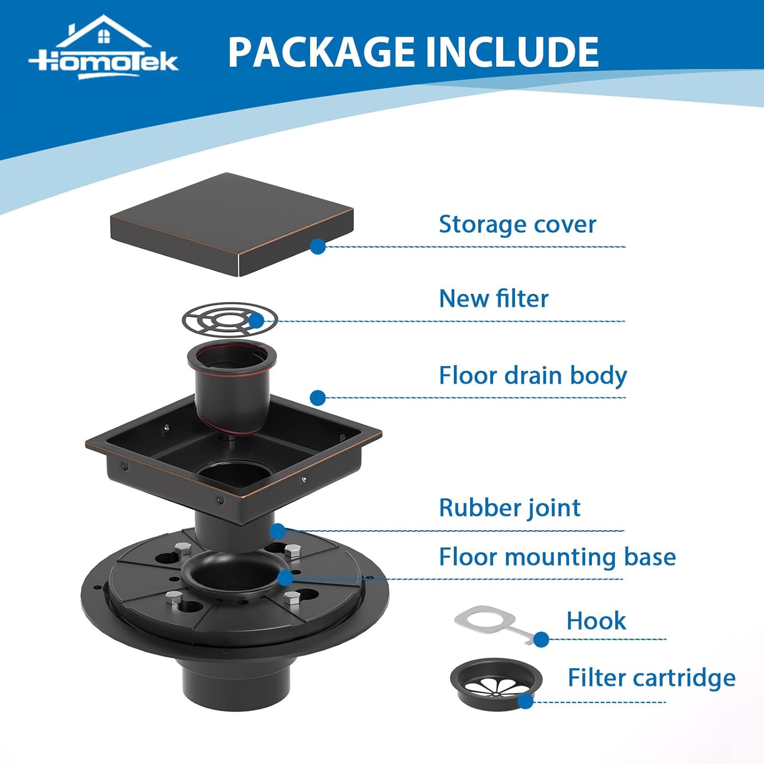 HOMOTEK 4 Inch Shower Drain with Flange and Hair Strainer