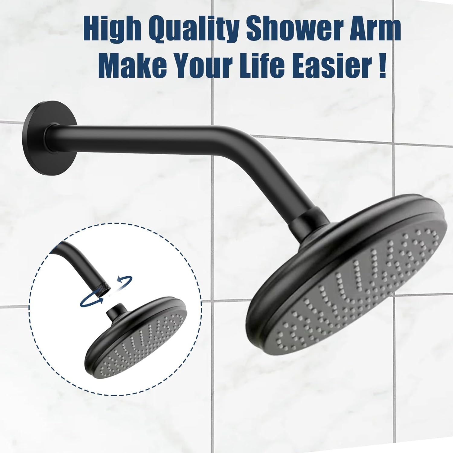 Rulnfichy 10 Inch Matte Black Shower Pipe Arm with Flange