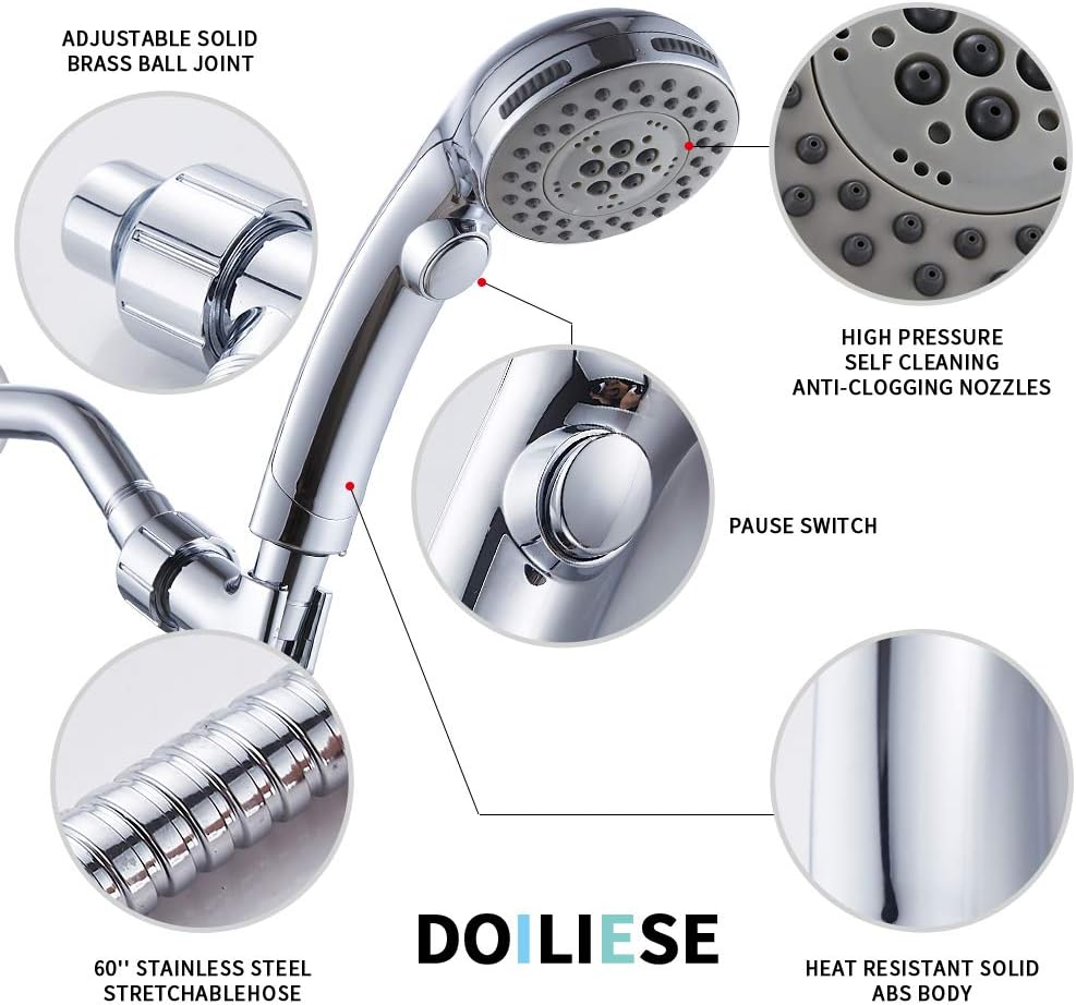 DOILIESE 6-Setting Massage Handheld Shower Head with Pause and Spa Spray - Chrome