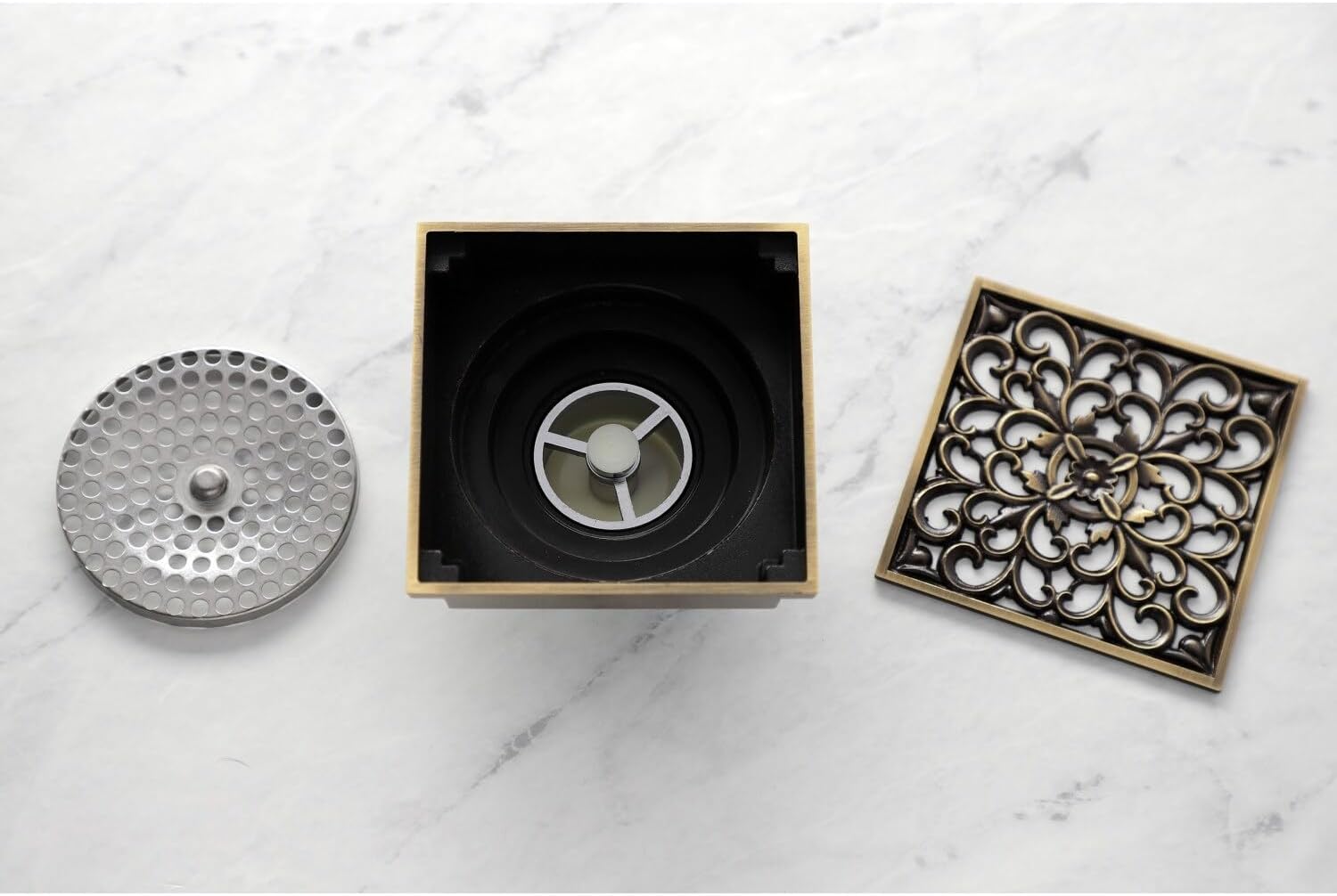 Kingston Brass Watercourse Scroll 4 Inch Square Grid Drain Strainer