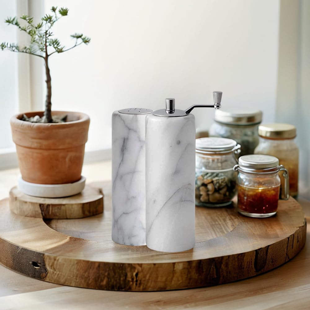Generic White Marble Salt Pepper Shaker Set