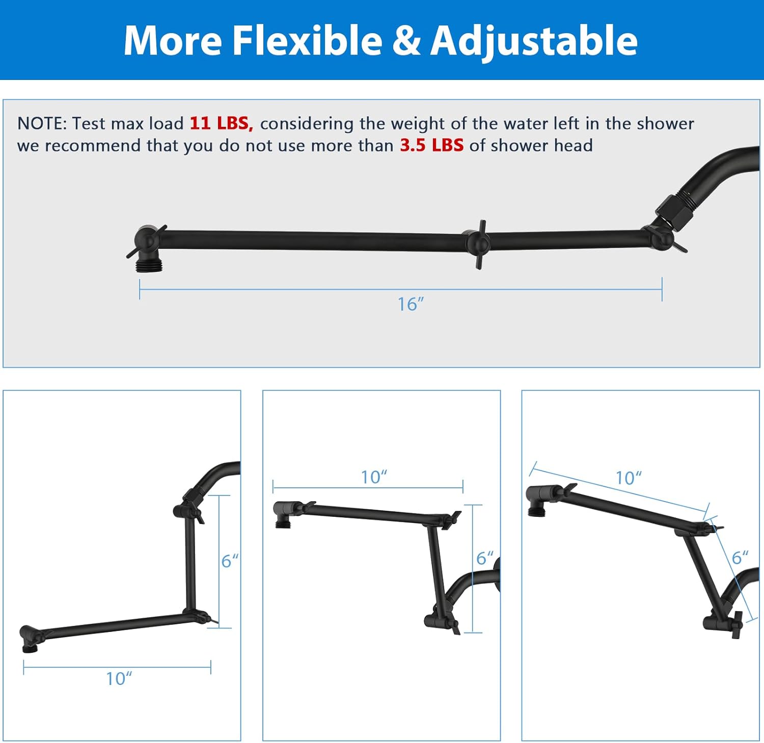 PDPBath Brass 16 Inch Shower Arm Extension - Matte Black