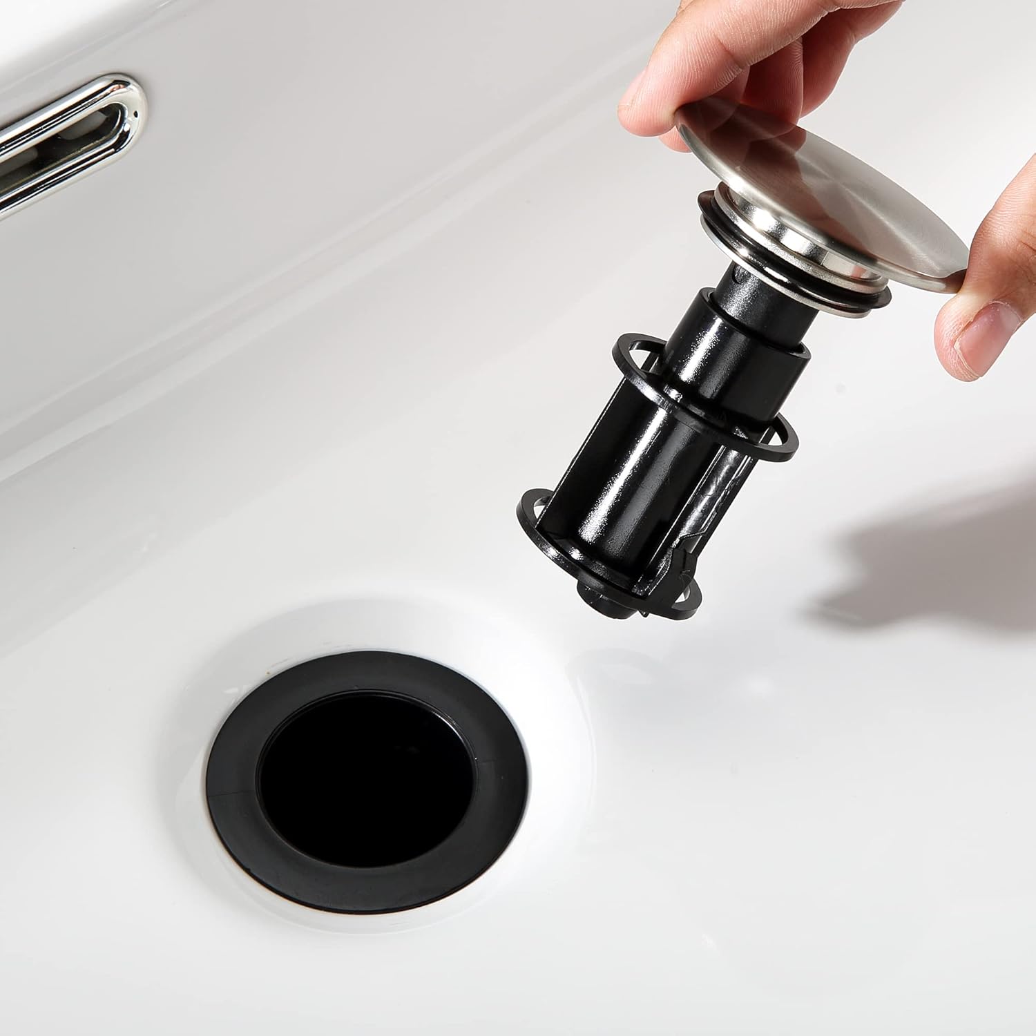 TIORIY Pop Up Bathroom Sink Drain with Overflow - Brushed Nickel Finish