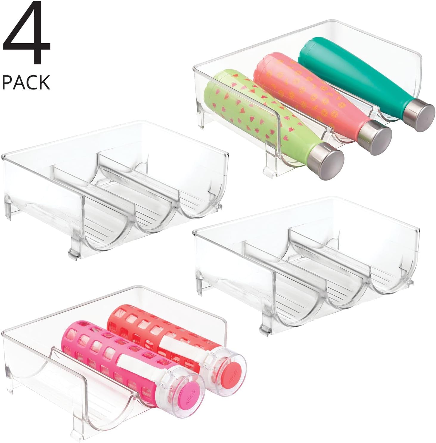 mDesign Plastic Free-Standing Stackable 3 Bottle Holder - Clear 4 Pack 1