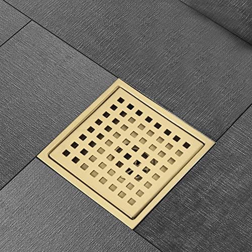 YLIEHS Square Shower Floor Drain with Gold Finish