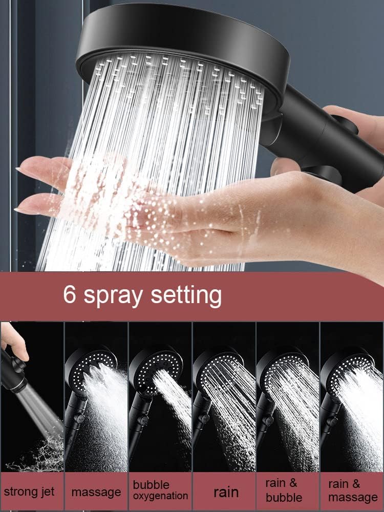 6 Functions Handheld Shower Head Set with Stop Button and Chrome Hose Bracket