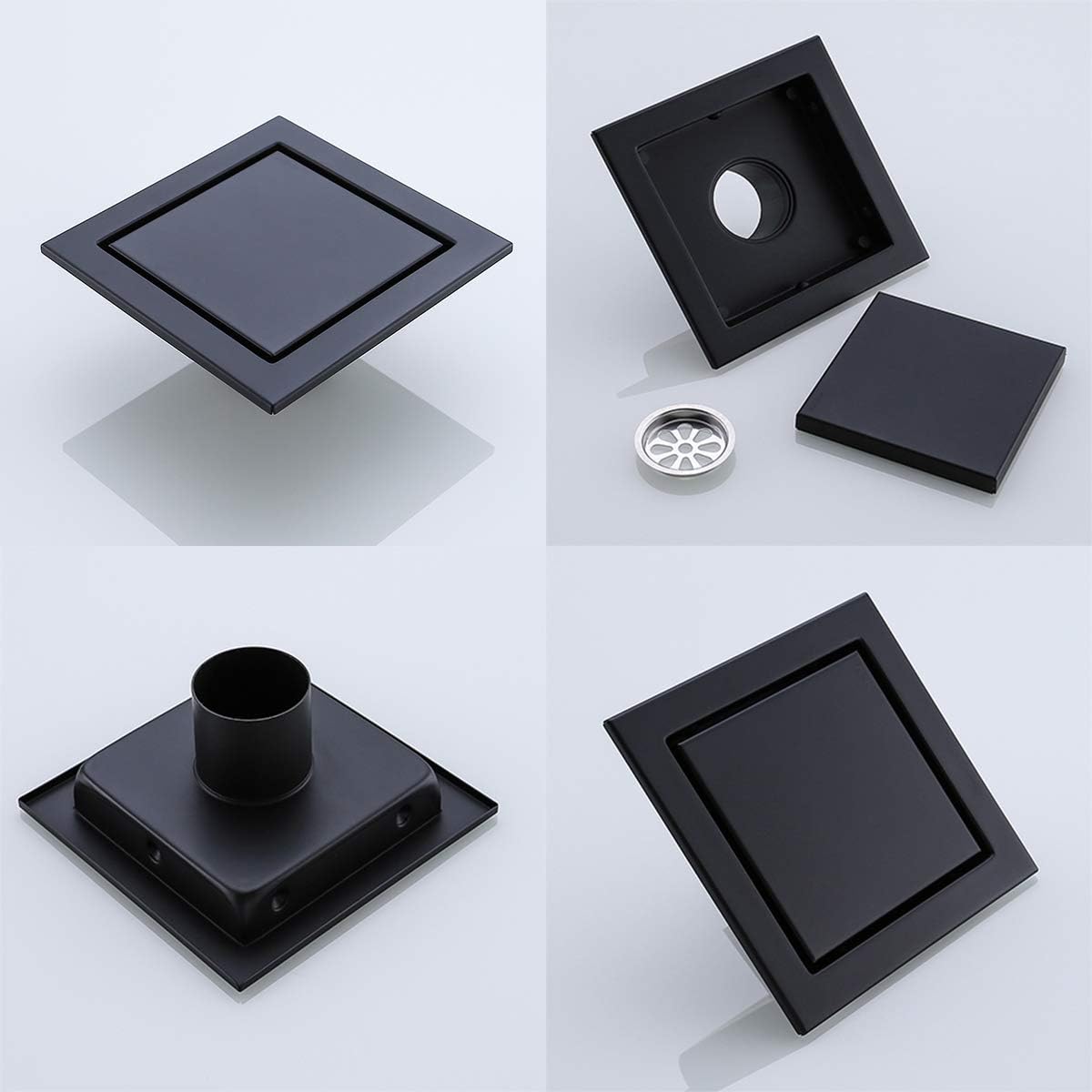 Random Black Square Drain with Tile Insert 6 Inch Cover