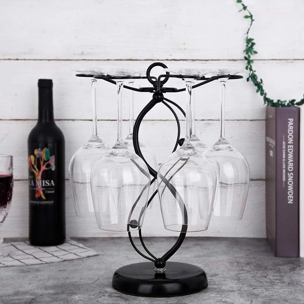 FOMANSH Countertop Wine Glass Holder with 6 Hooks Black 1