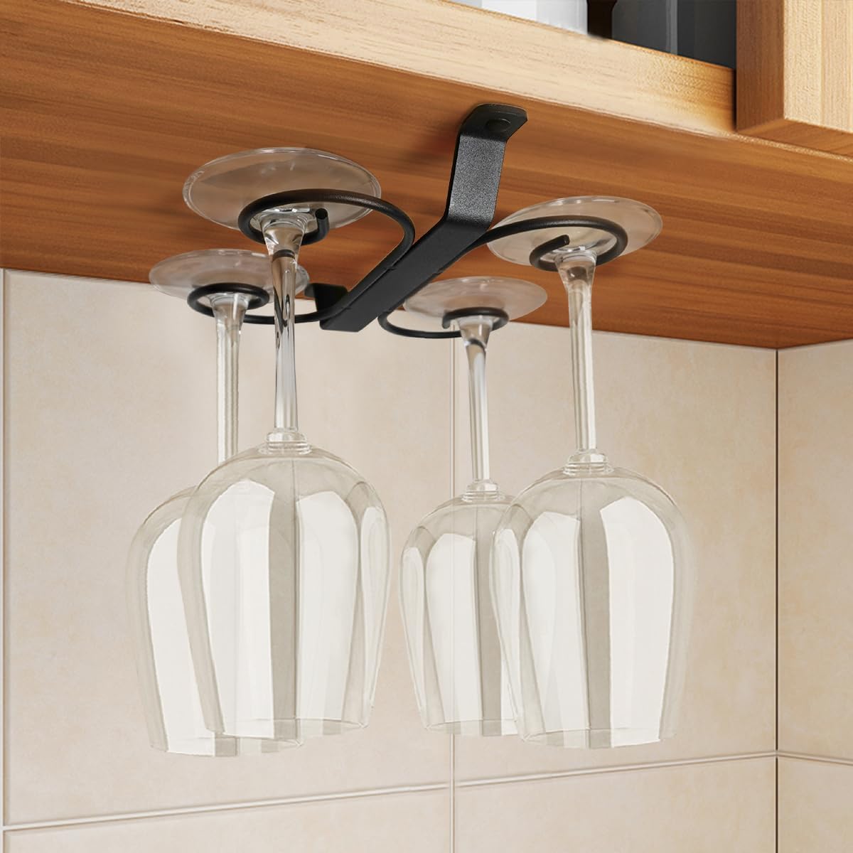 GeLive 9-inch Stemware Rack with 4 Hooks for Kitchen Bar RV