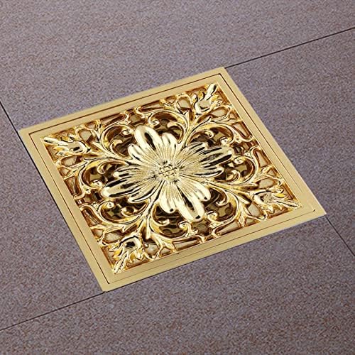 Topyond Brass Square Shower Drain with Antique Design