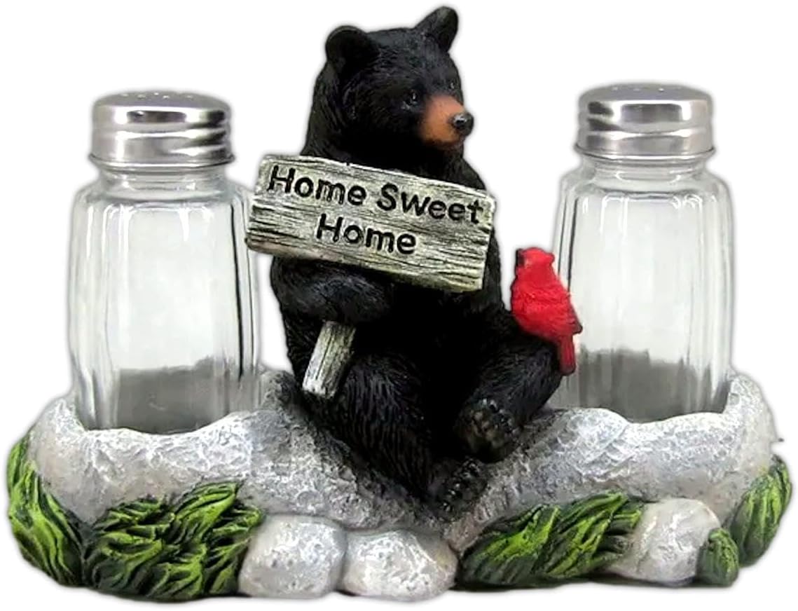 Rustic Black Bear Cardinal Salt Pepper Shaker Set