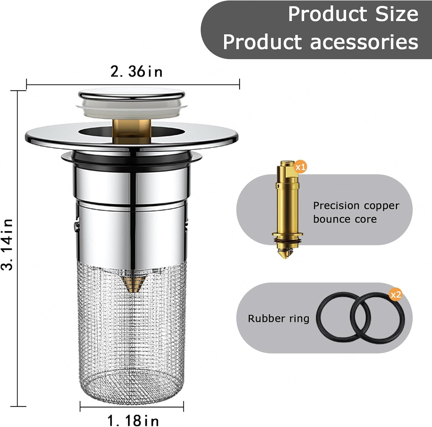 Bathroom Sink Drain Strainer - Pop Up Stainless Steel Hair Catcher
