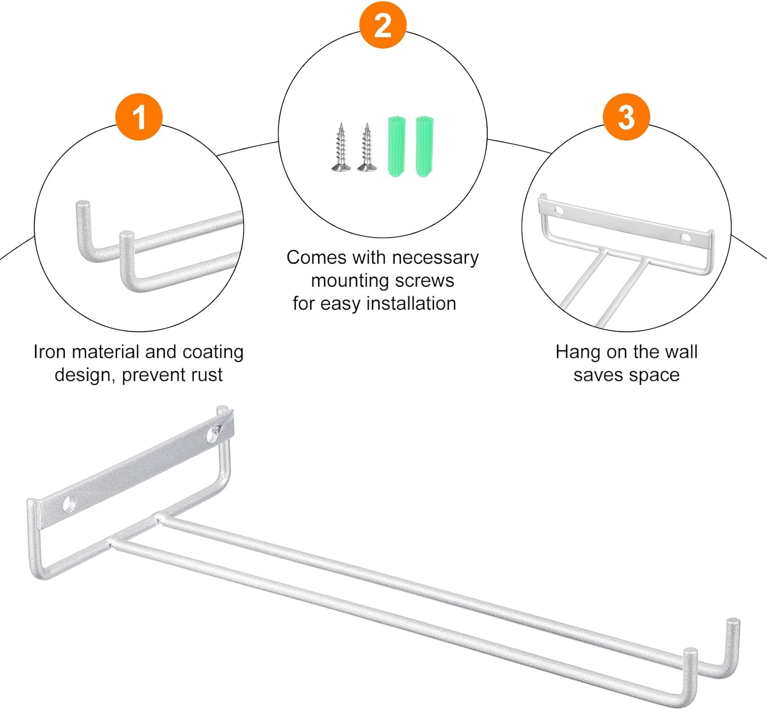 Uxcell 2Pcs Iron Wine Glass Rack - Wall Mountable Silver