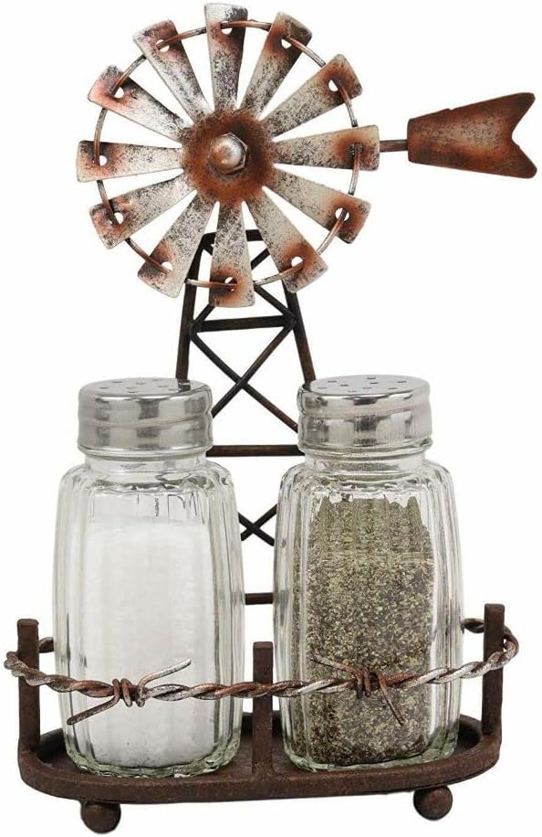 1 Set Of 65H Rustic Windmill Salt Pepper Shakers