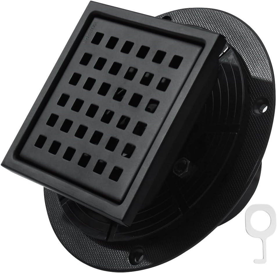 4 Inch Square Shower Drain with Flange and Hair Strainer
