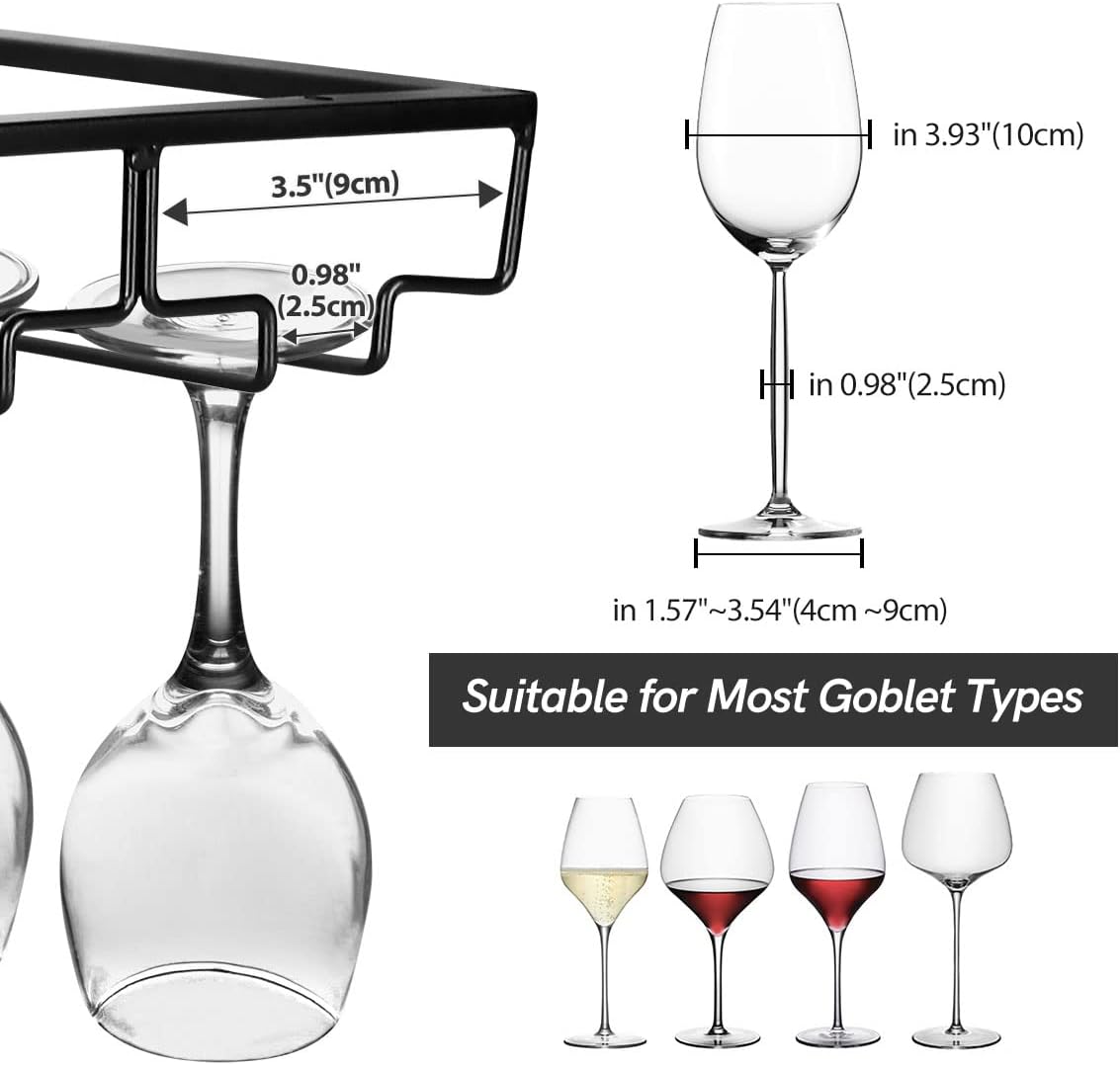 Xverycan Wine Glass Rack Under Cabinet 8 Row Metal Stemware Holder