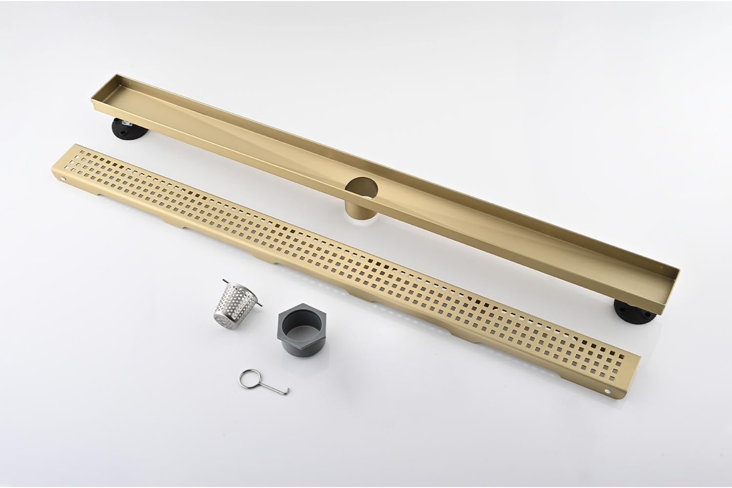 28 Inches Linear Shower Drain with Brushed Gold Grate