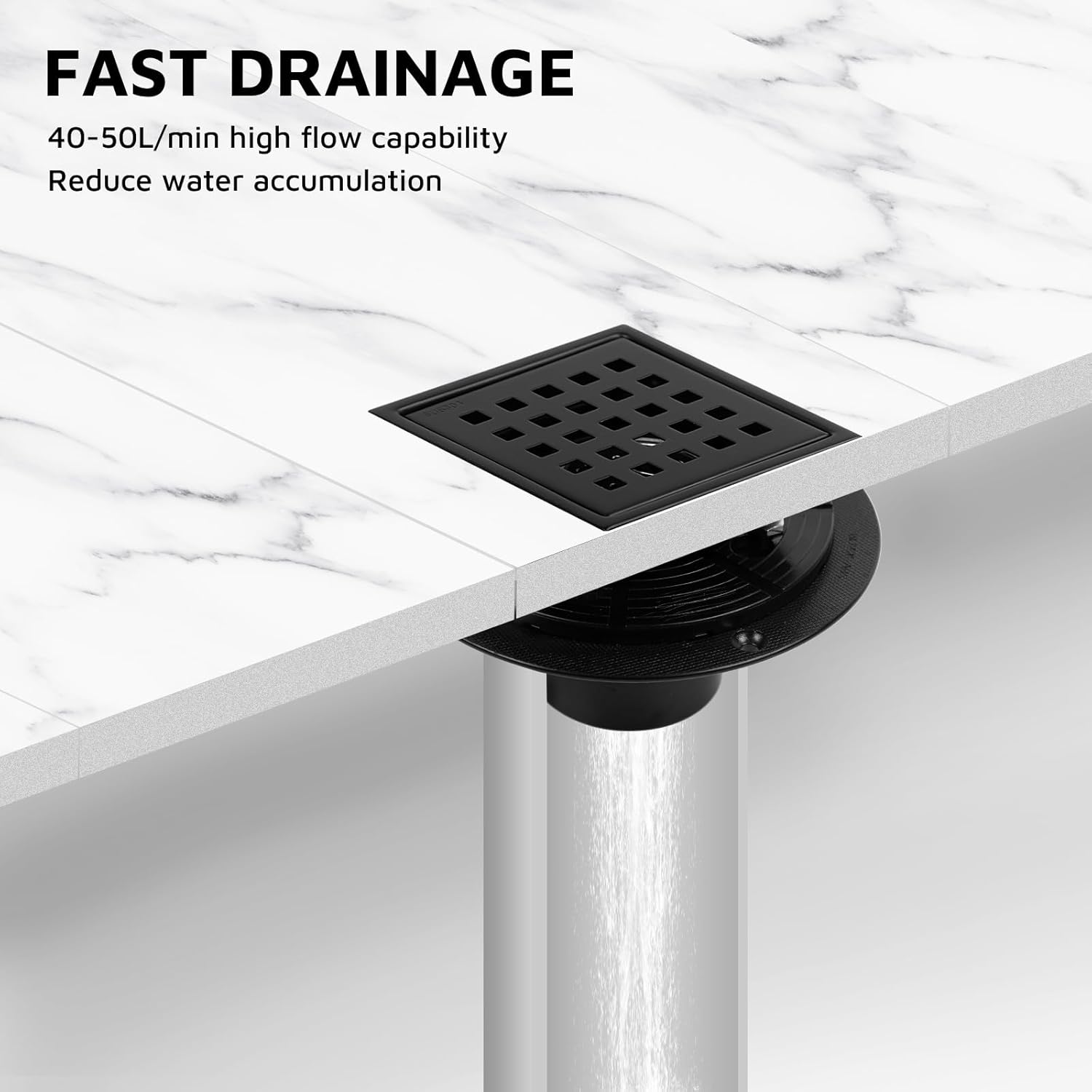 Heaorld Square Shower Drain 4 Inch Matte Black