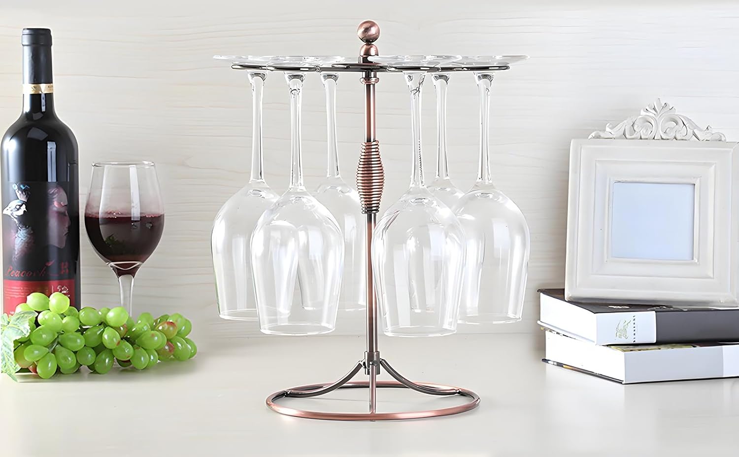 GeLive Bronze Wine Glass Holder Stand 6 Hooks