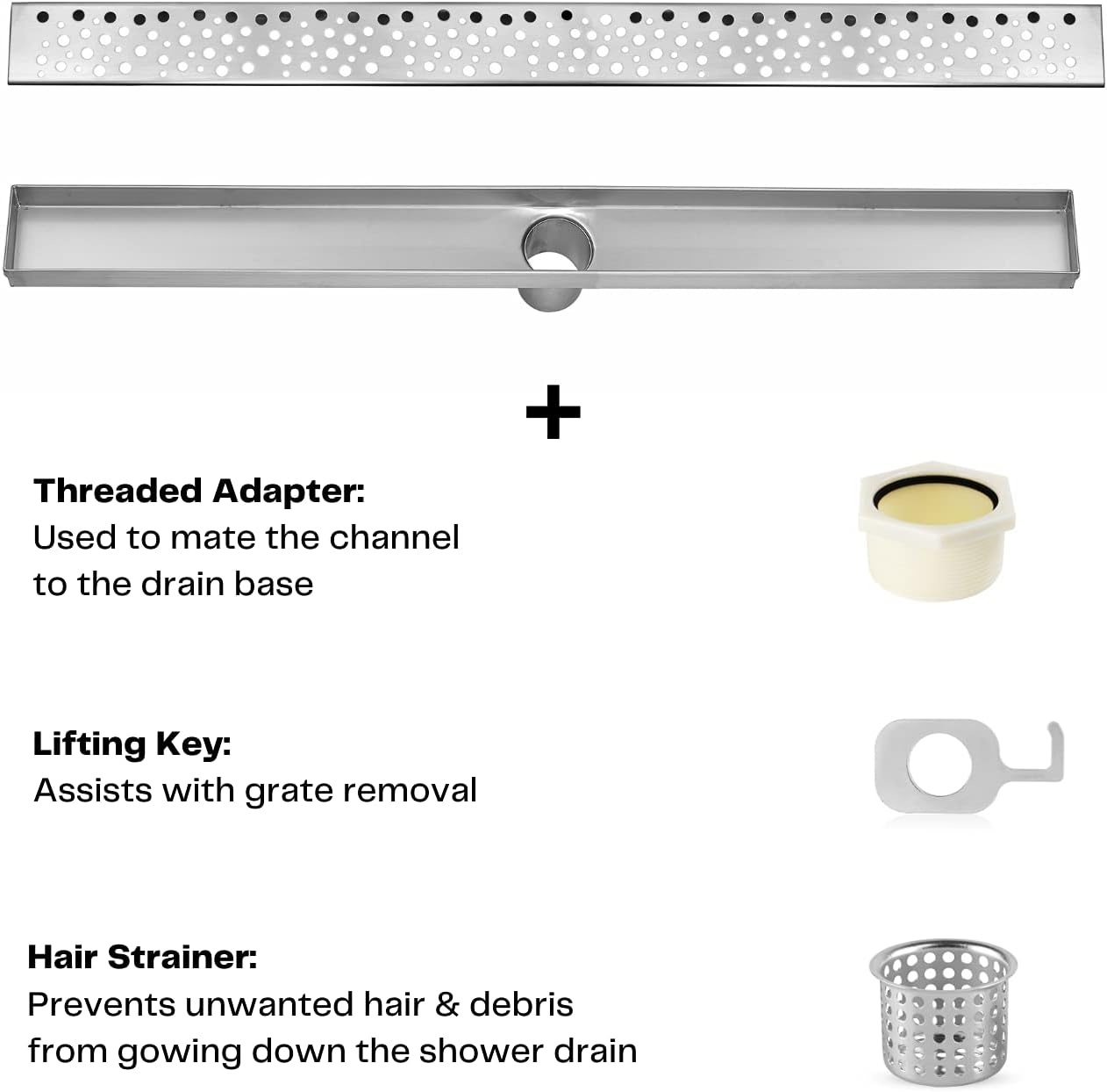 DreamDrains 32 in Linear Shower Drain Kit with Brushed Finish