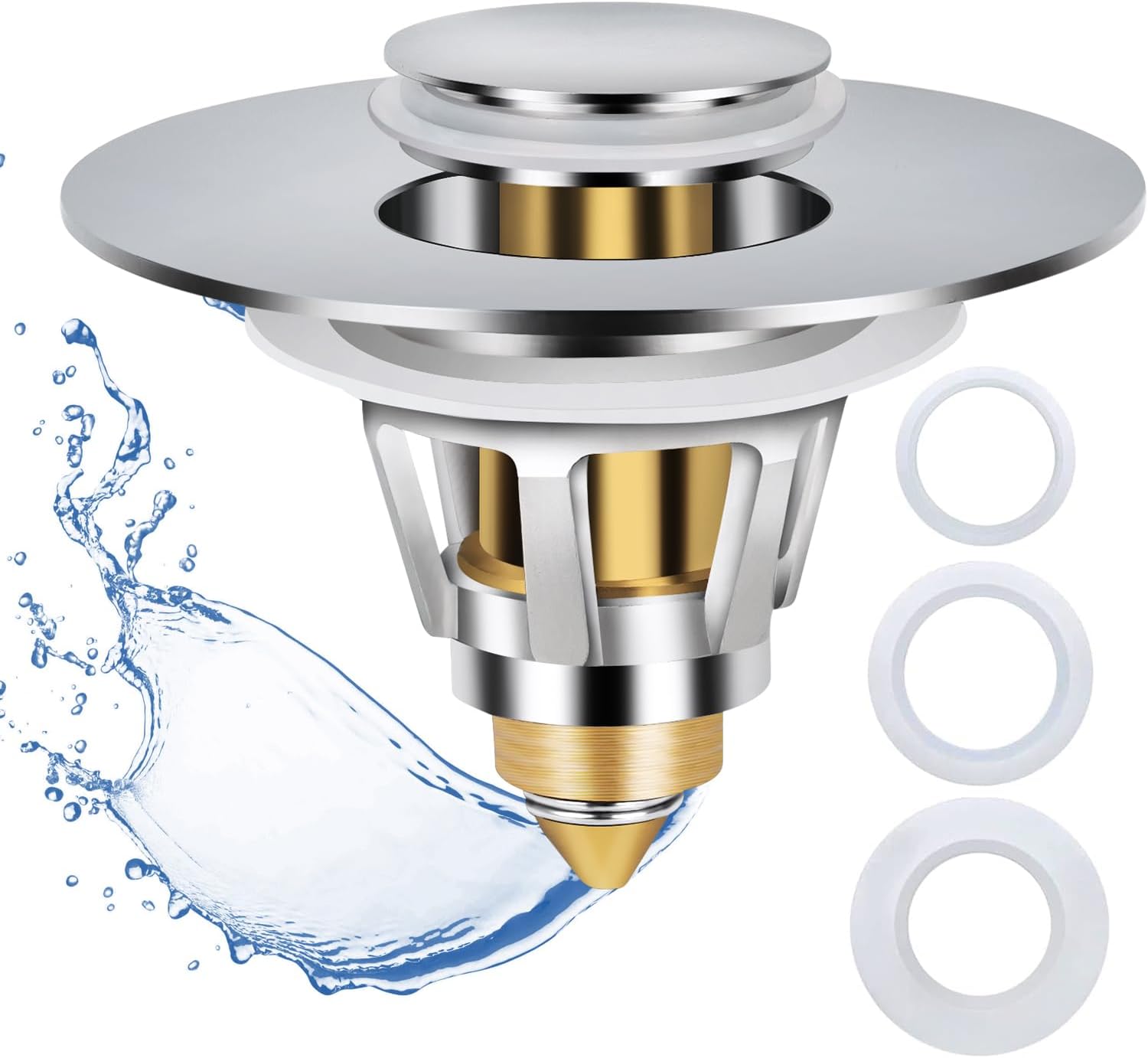 Universal Fit Pop Up Sink Stopper with Hair Catcher