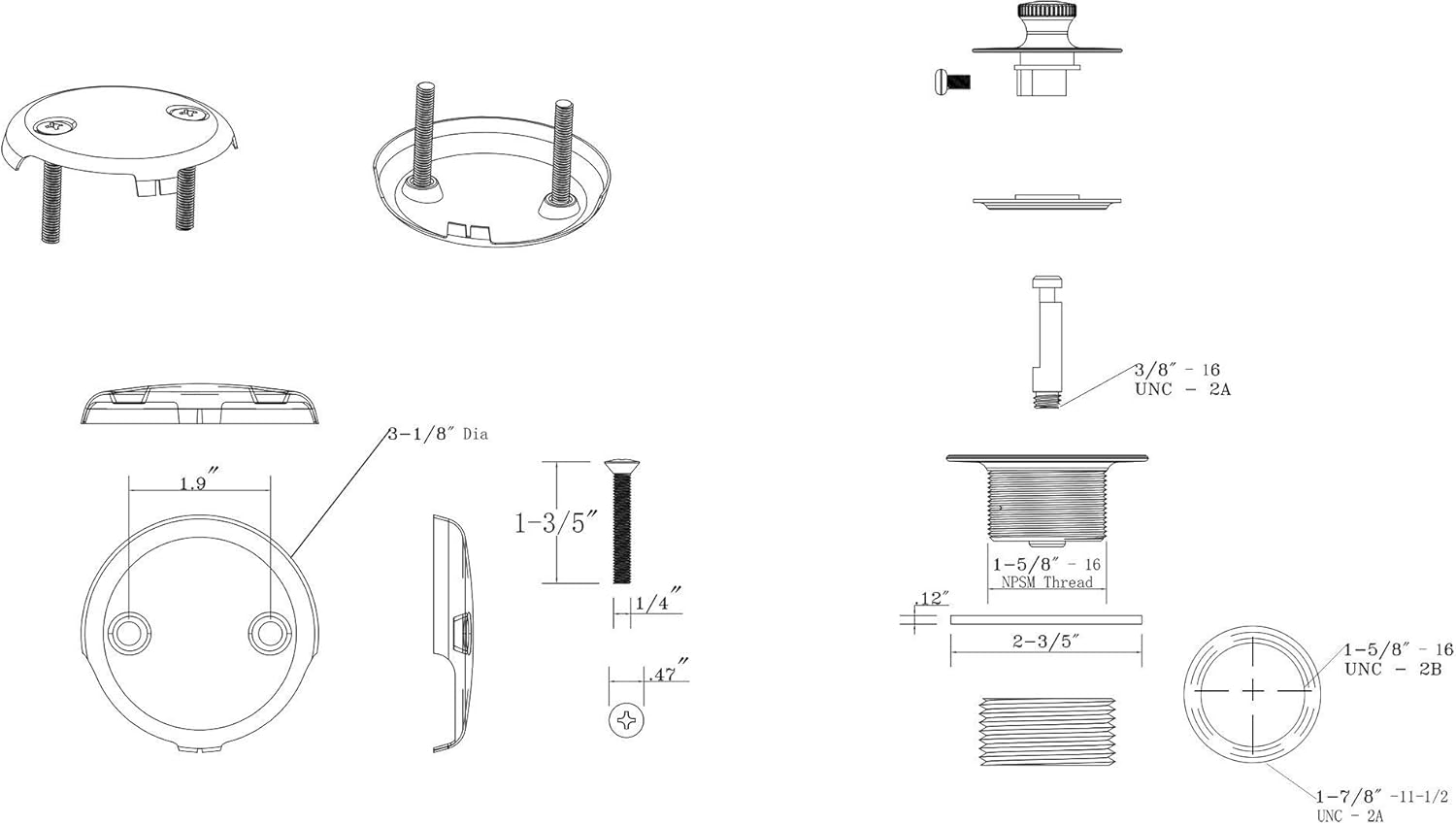 Uni-Green Matte Black Tub Drain Kit with Hair Catcher 1