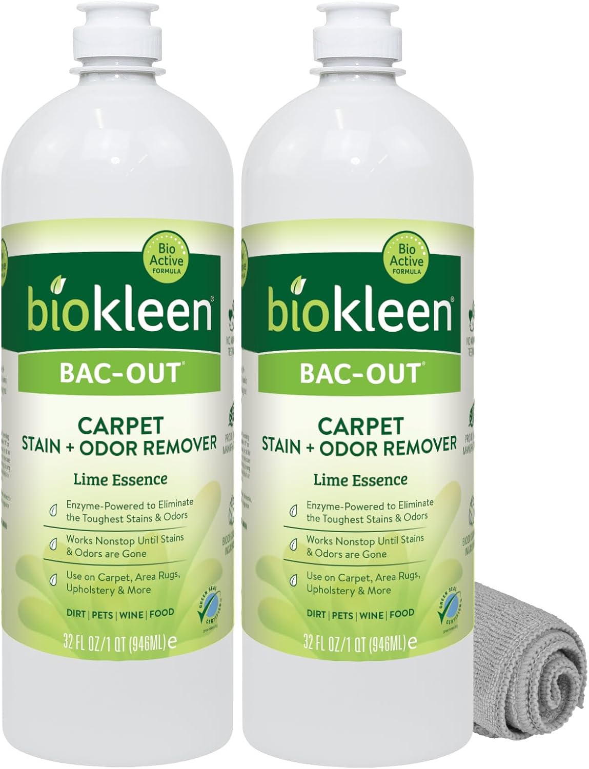Biokleen Bac-Out Enzymatic Stain Remover 2 Pack with Towel
