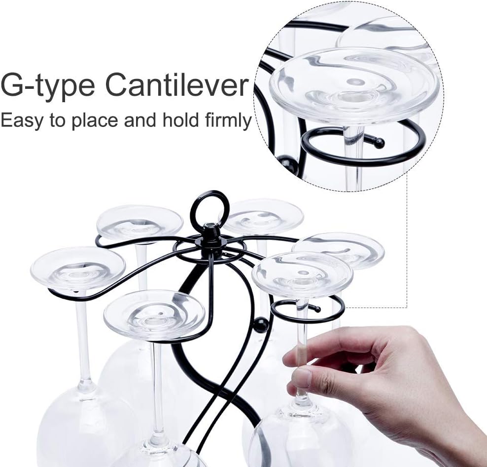 FOMANSH Countertop Wine Glass Holder with 6 Hooks Black 1