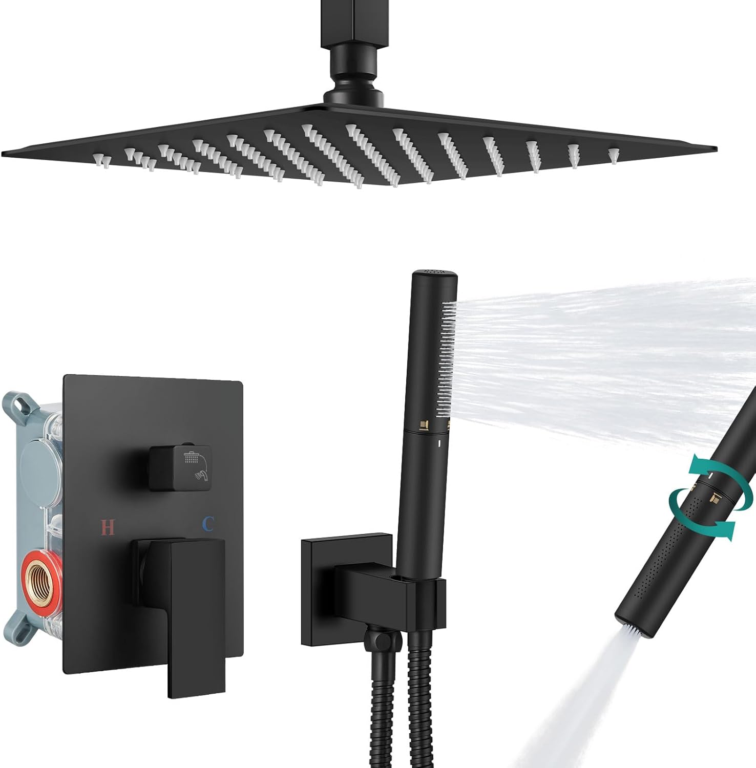 Aolemi Ceiling Mount Shower System with Rainfall Head and Handheld