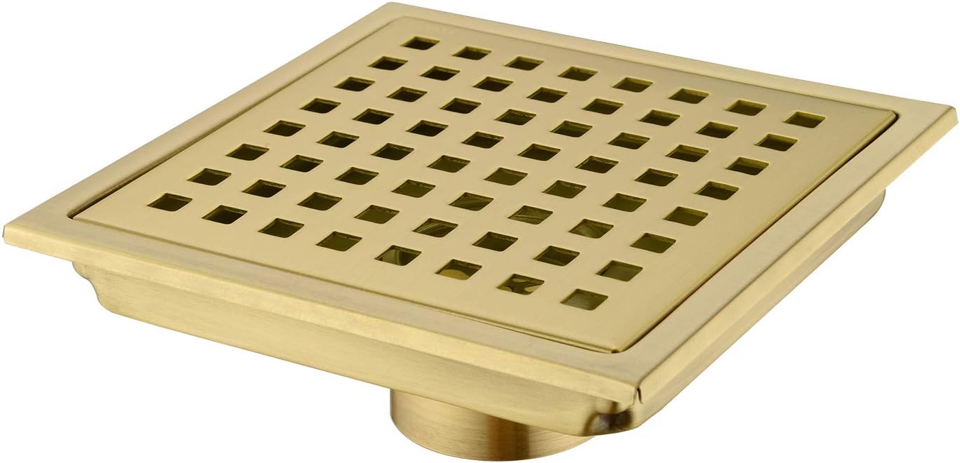 6 Square Stainless Steel Shower Drain with Brushed Gold Finish