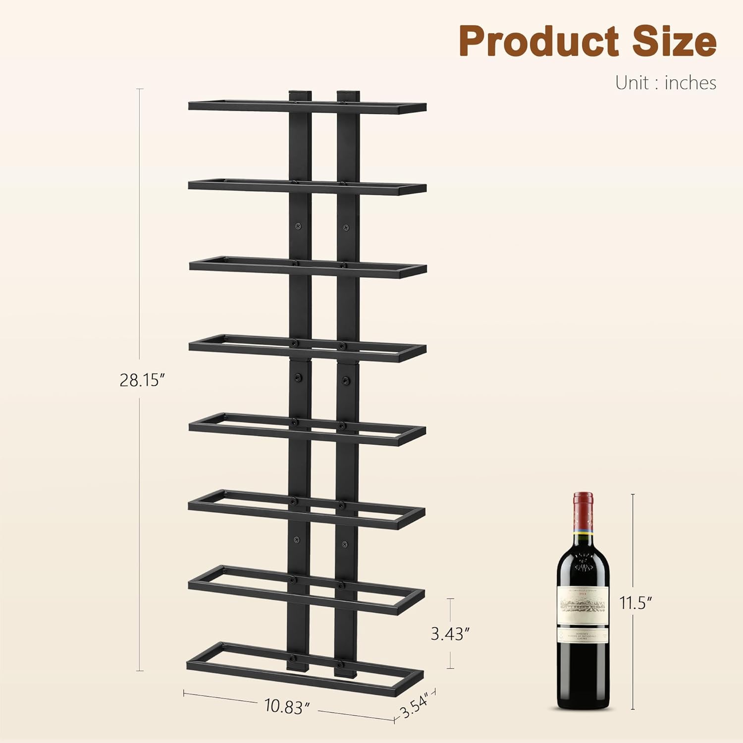 Hoctieon 3-Set 8 Tier Wall Wine Rack Display Storage Black