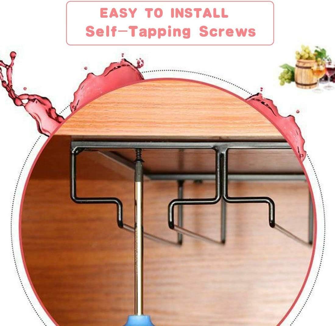 Wine Glass Rack - Space Saving Metal Organizer for Bar Kitchen Cabinet