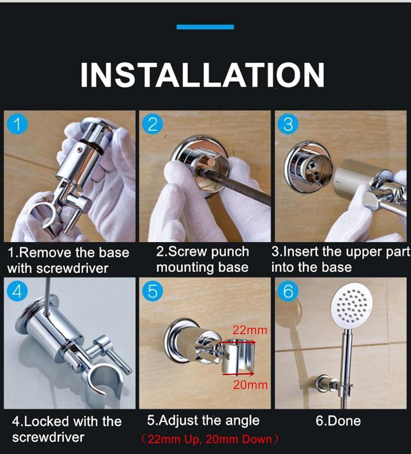 All Metal Shower Head Holder with 180 Degree Adjustment
