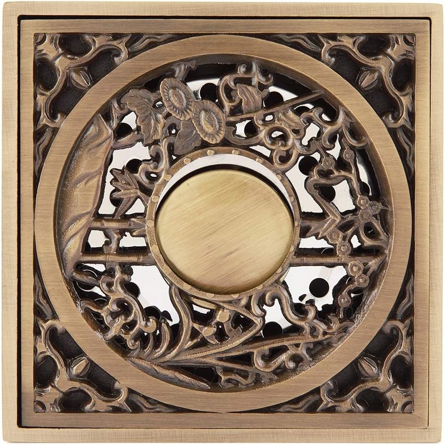Tomotato Square Drain Strainer Antique Brass 10cm Drain Cover