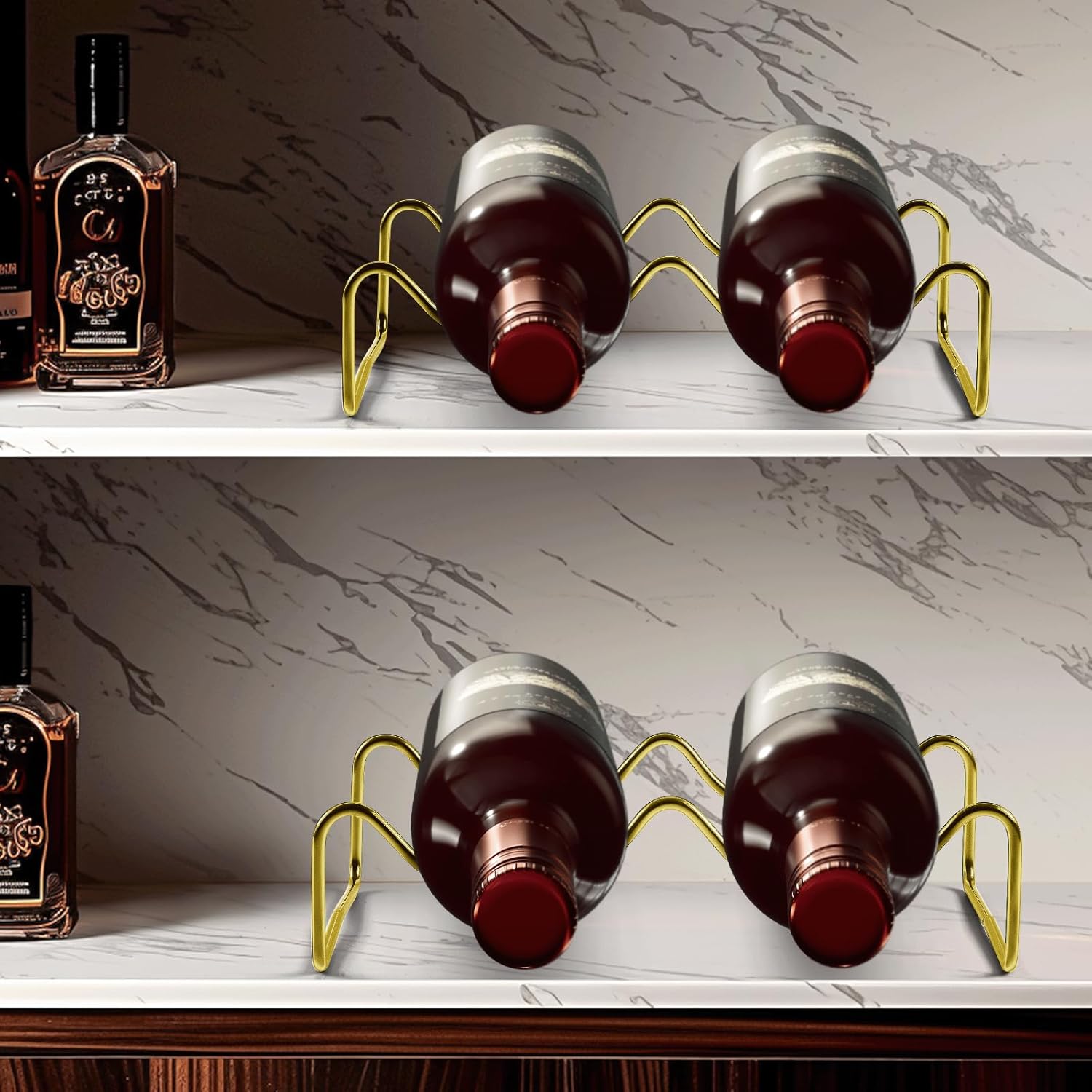 TONLEA 2-Bottle Wine Rack Metal Wine Holder Gold Finish