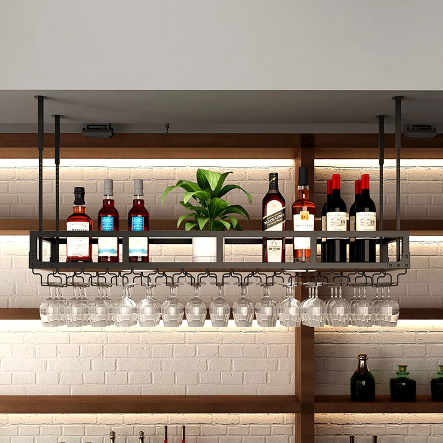 Generic Adjustable Ceiling Wine Rack with Glass