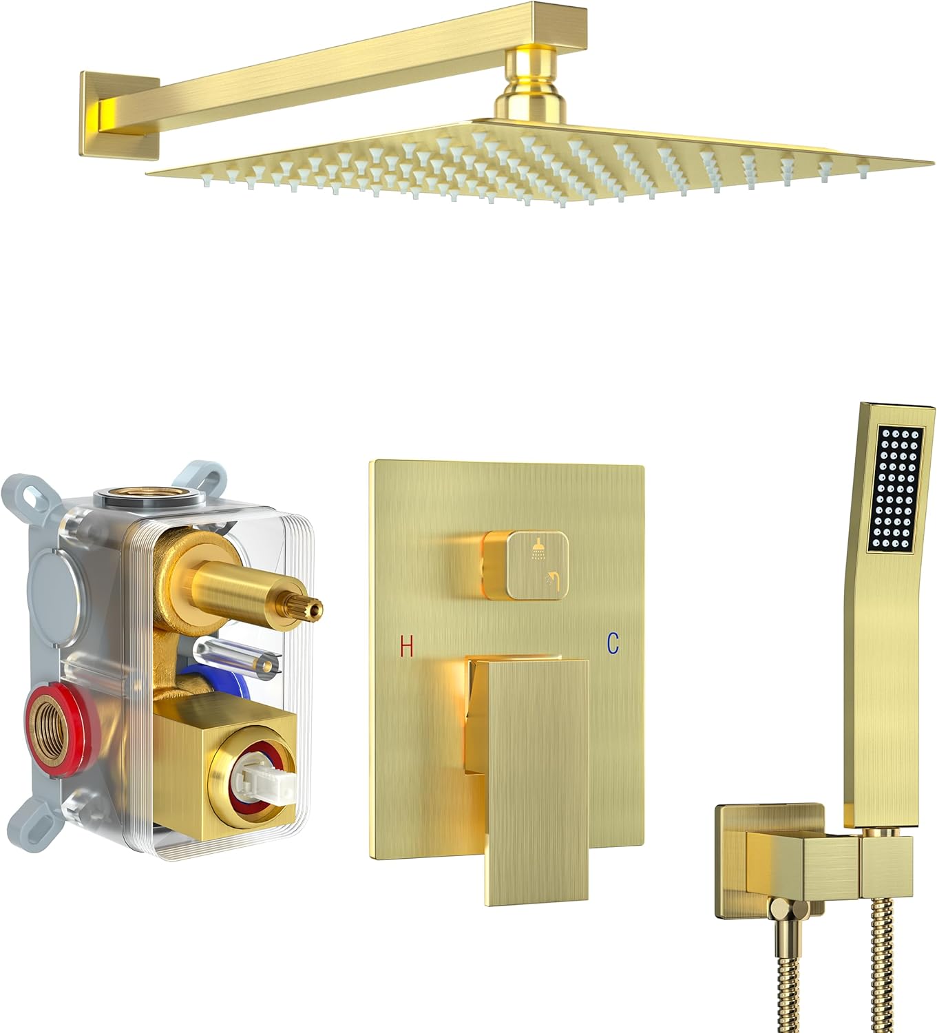 Fatspas 10 Inch Rain Shower Set with Handheld and Brushed Gold Finish