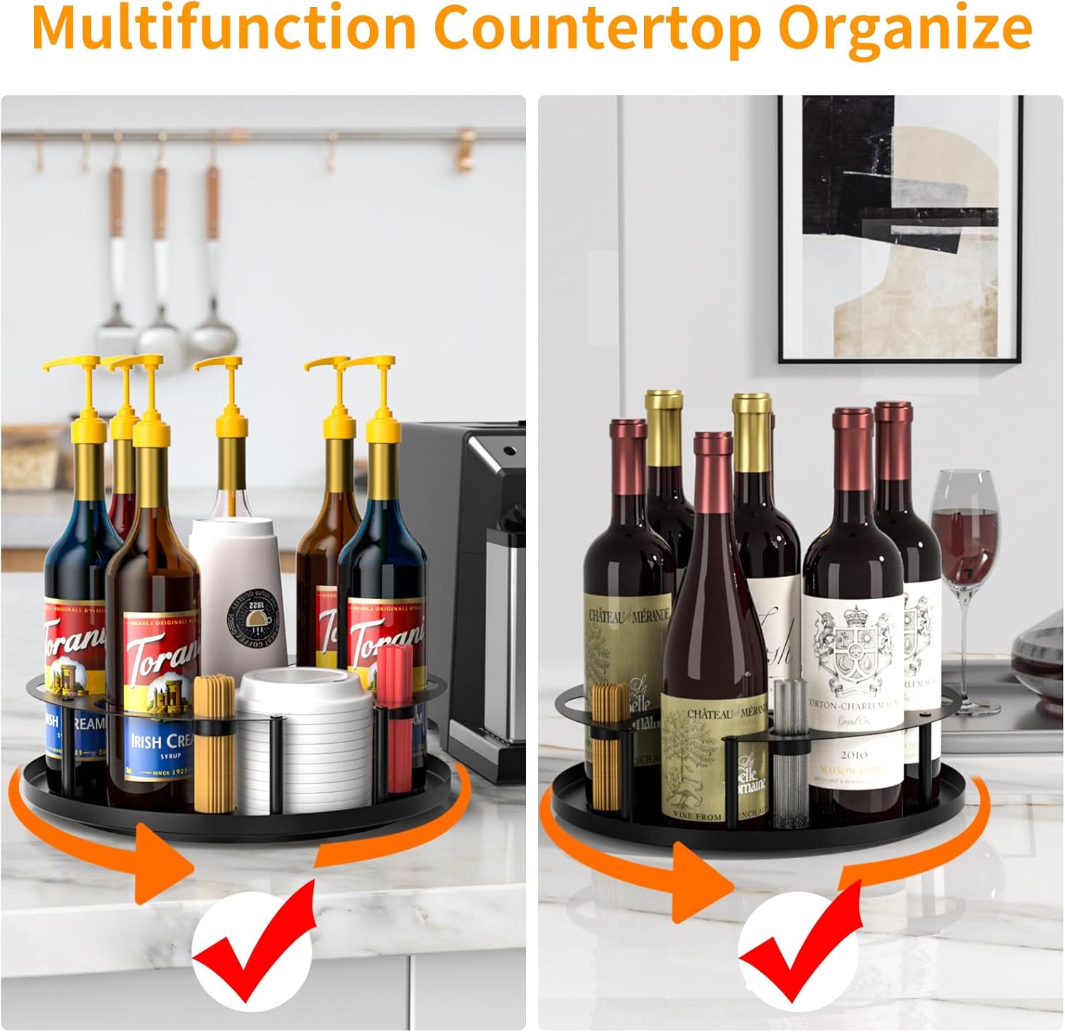 Coffee Syrup Organizer 8 Bottles with Rotating Holder and Stirrers