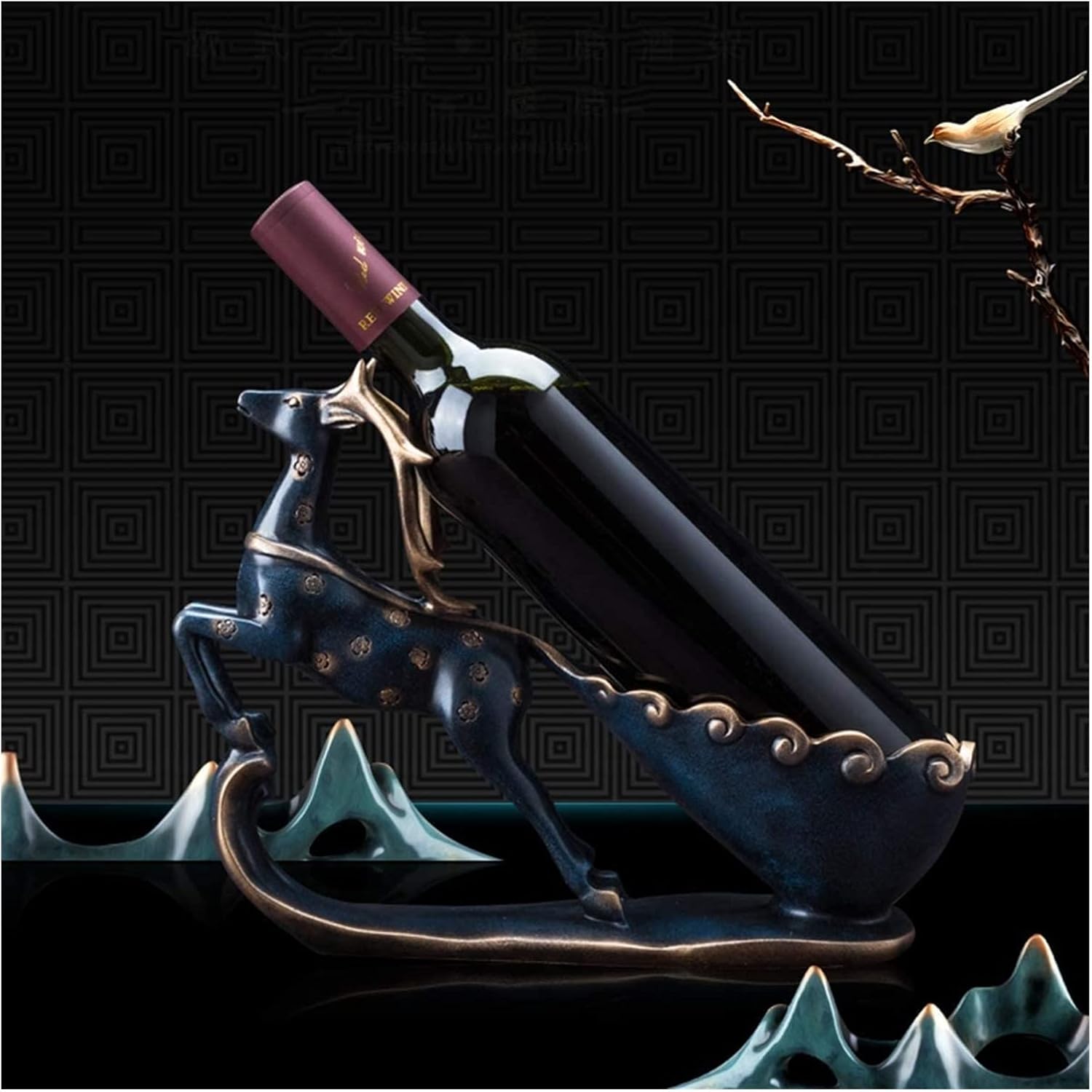 ALDEPO Elk Wine Rack Resin Countertop Decor Painted Butterfly