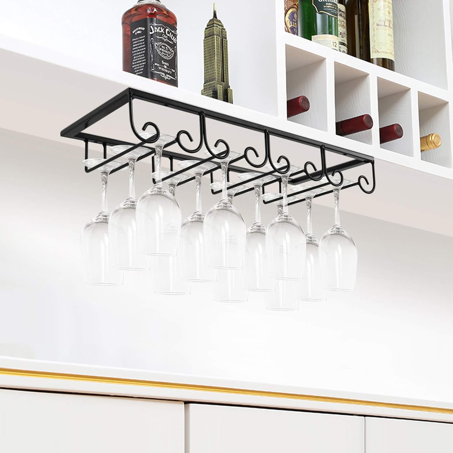 MOCOUM Stemware Hanger 4 Rows 2 Pack Black