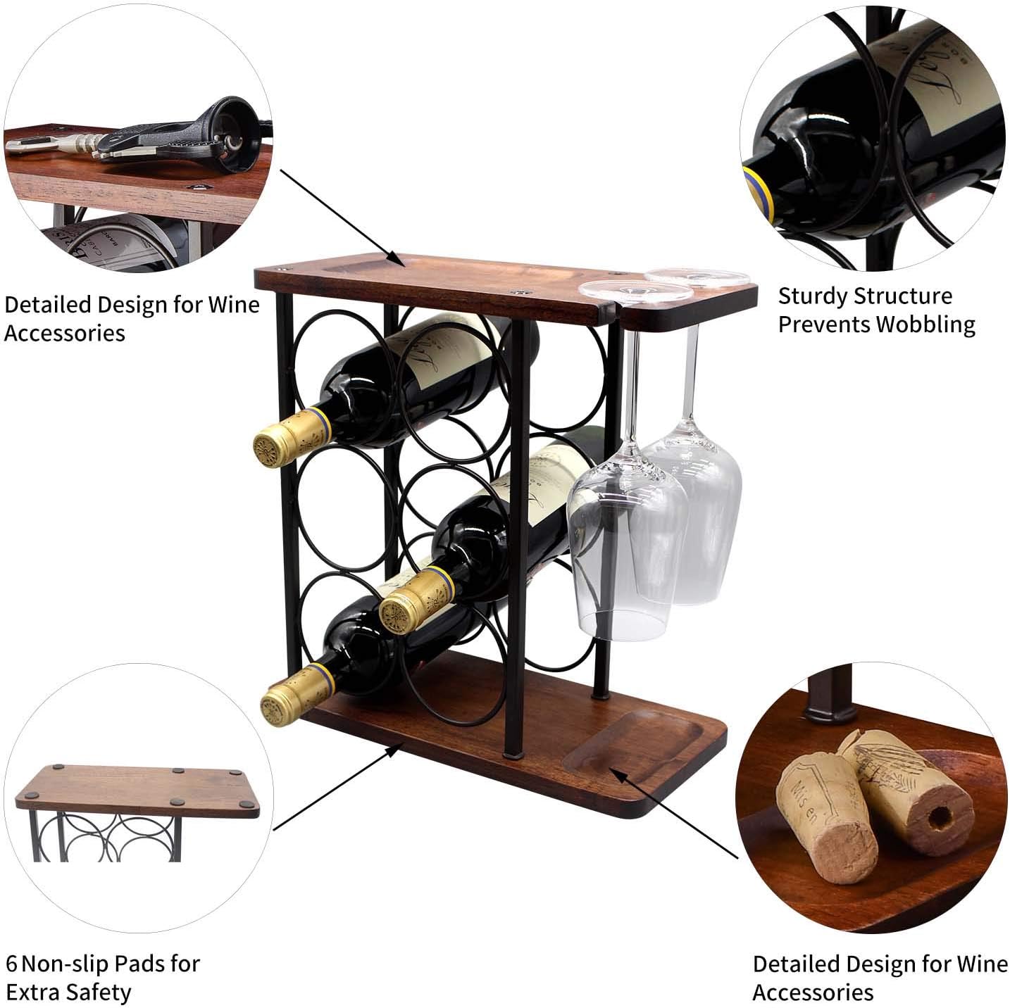 SASIDO Wine Rack with Tray and Glasses Holder