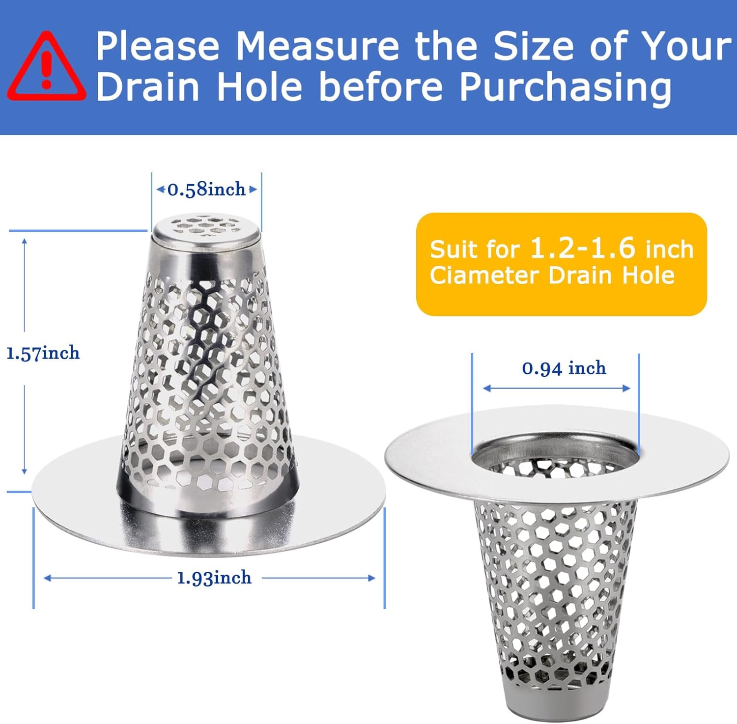 Anteecana 6PCS Stainless Steel Sink Drain Strainer with 130-160 Inch Fit