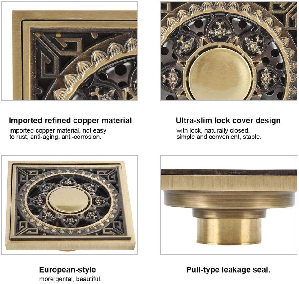 Yosoo Antique Brass Drain with Flower Carving