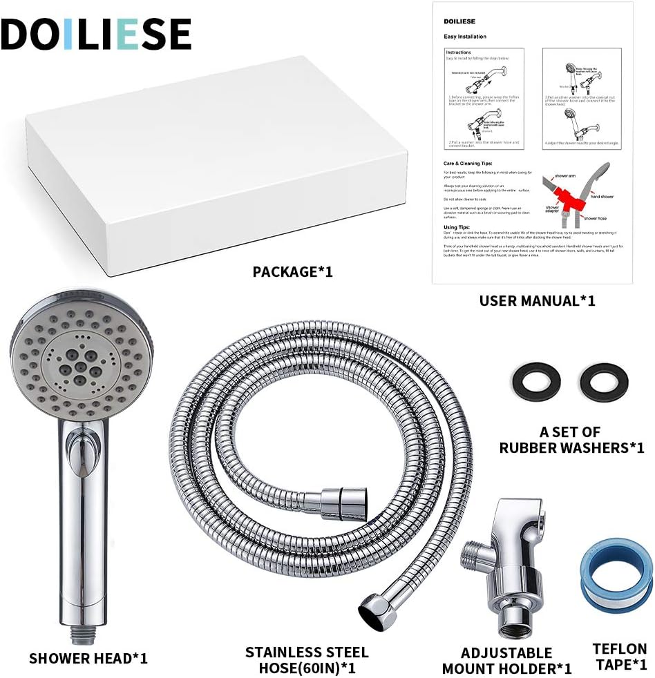 DOILIESE 6-Setting Massage Handheld Shower Head with Pause and Spa Spray - Chrome