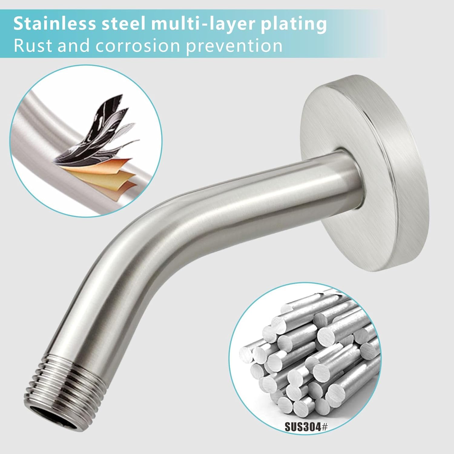 Nuodan 6 Inch Shower Arm with Flange Brushed Nickel 1