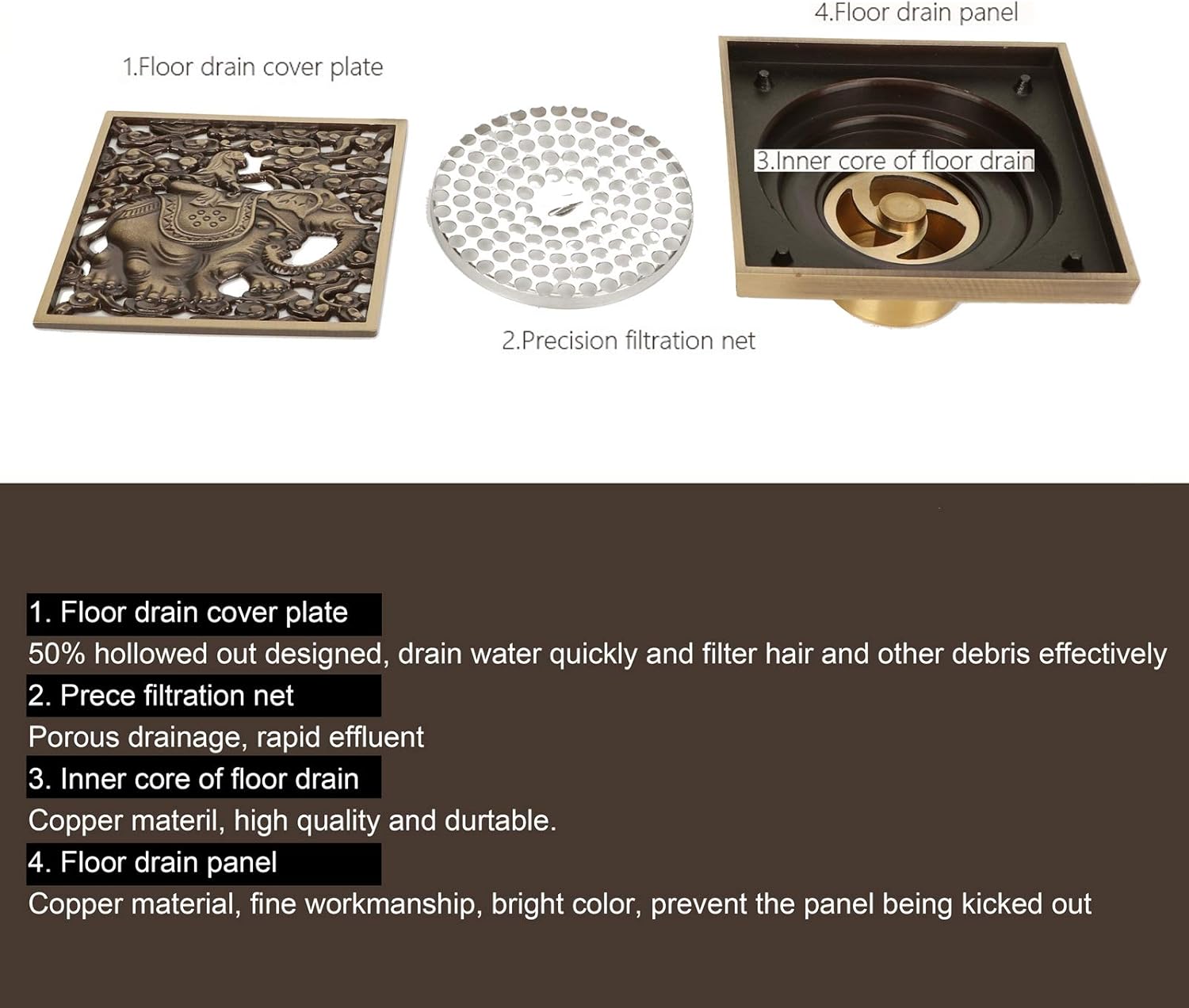 Kuuleyn Copper Shower Drain Cover Kit for Bathroom and Kitchen