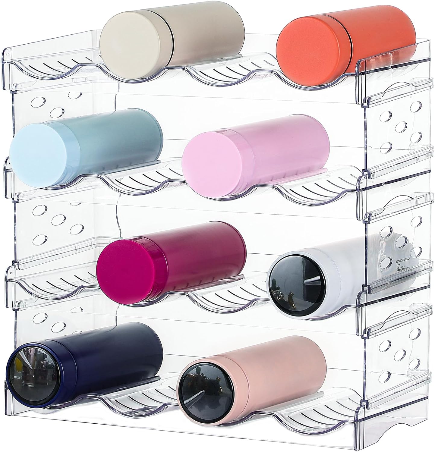 Clear Water Bottle Organizer with 4 Tiers Stackable Design