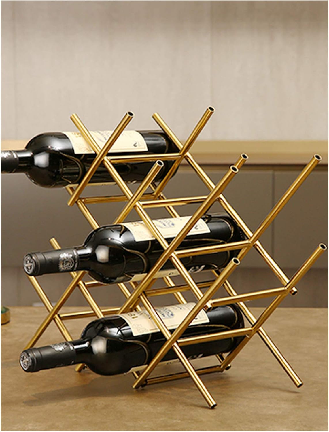 BOCbco Tabletop Wine Rack Rose Gold Iron Art Holds 13 Bottles