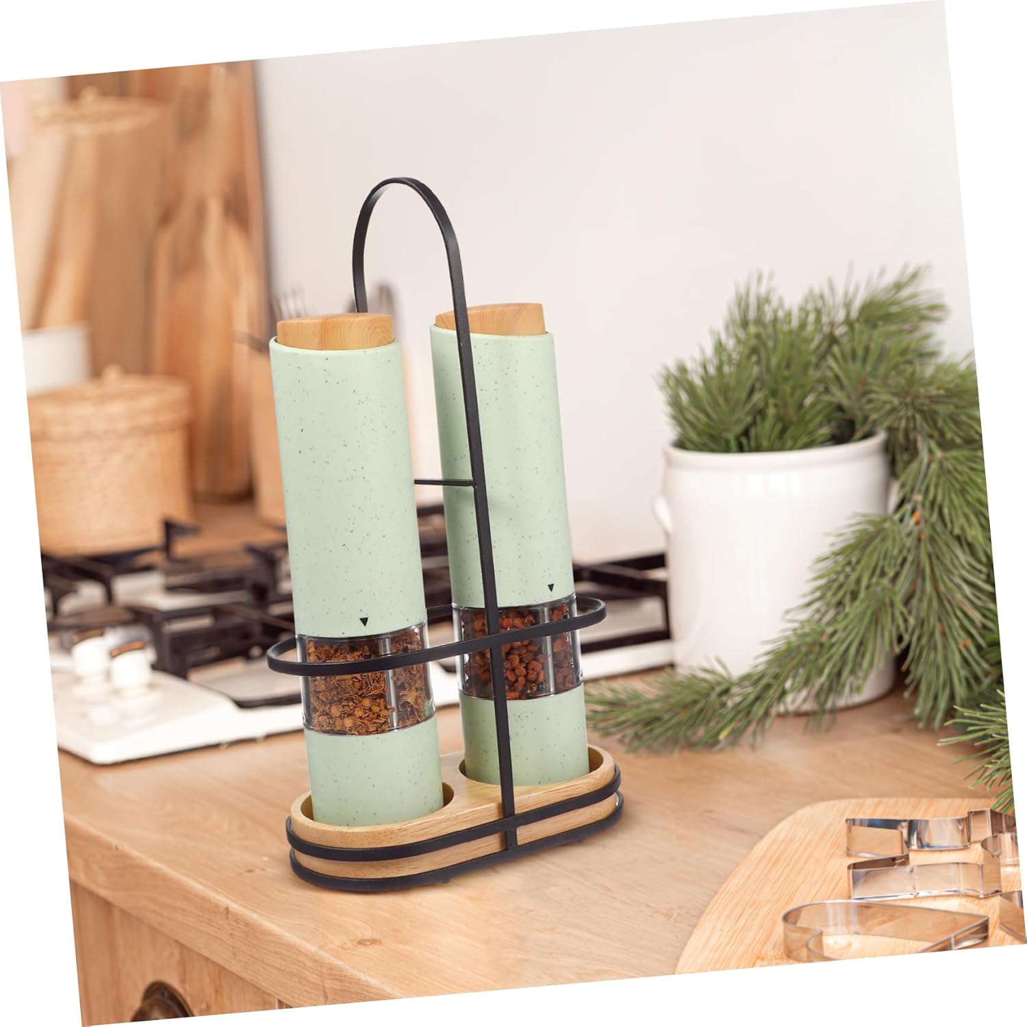 DECHOUS 2-Piece Electric Salt Pepper Holder with Adjustable Coarseness